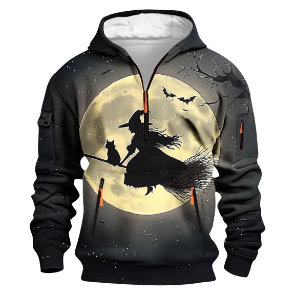 Makaor Mens Graphic Hoodies with Zipper Big and Tall Pullover with Zip Pockets Long Sleeve Sweatshirt Warm Clothes