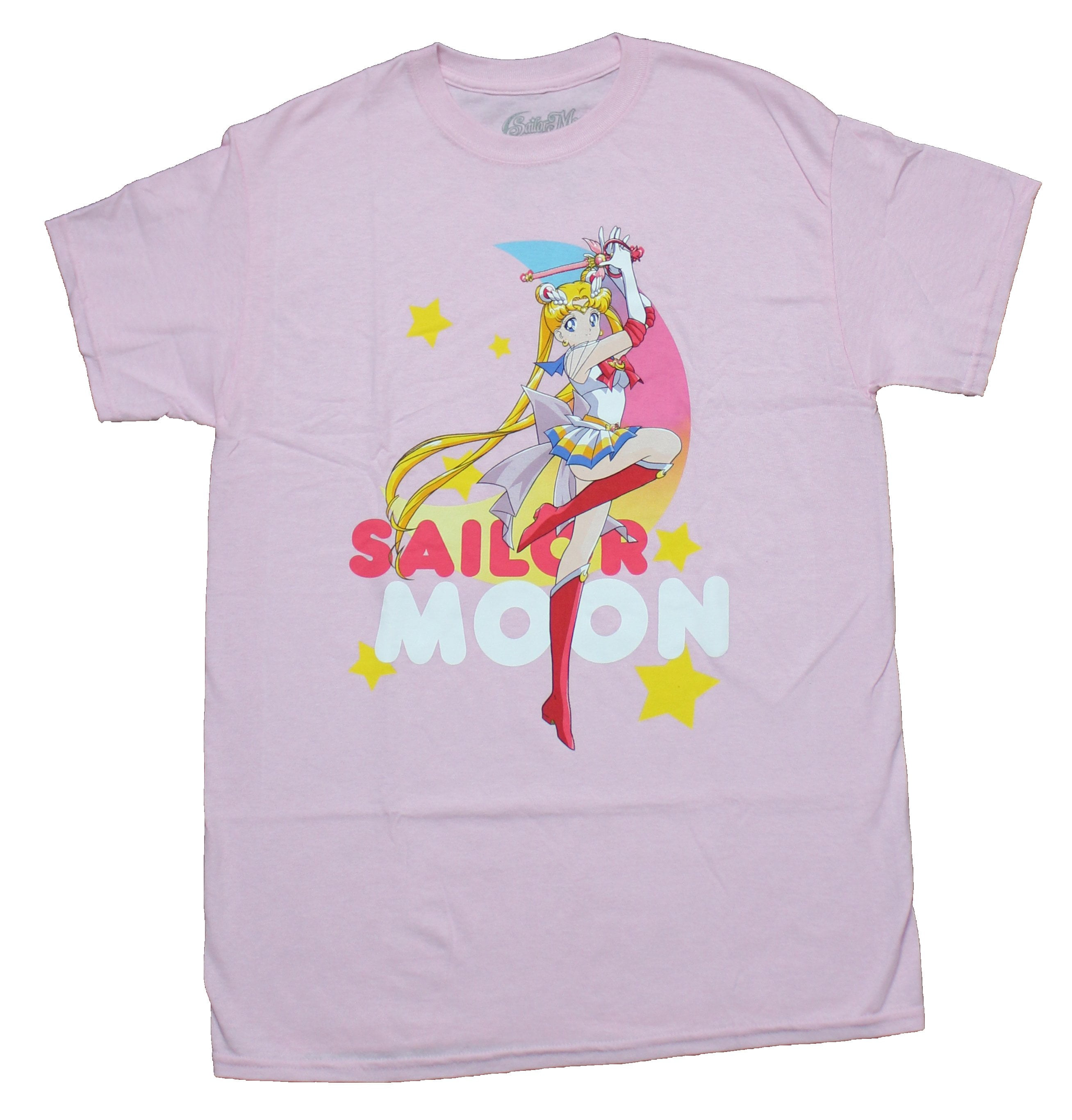 Sailor Moon Mens T-Shirt - One Legged Pose Arms Up Over Logo - Walmart.com