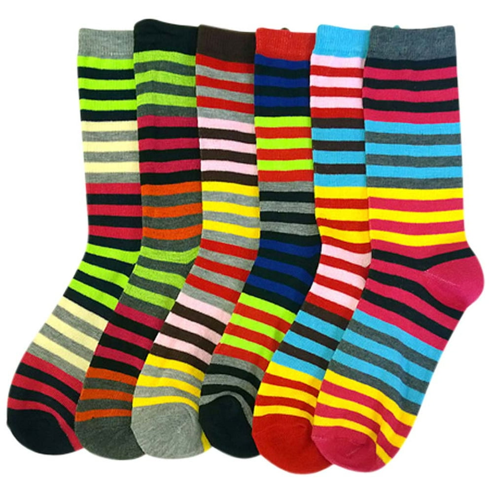 Luxury Divas - Bright & Colorful Striped Womens 6 Pack Assorted Crew ...