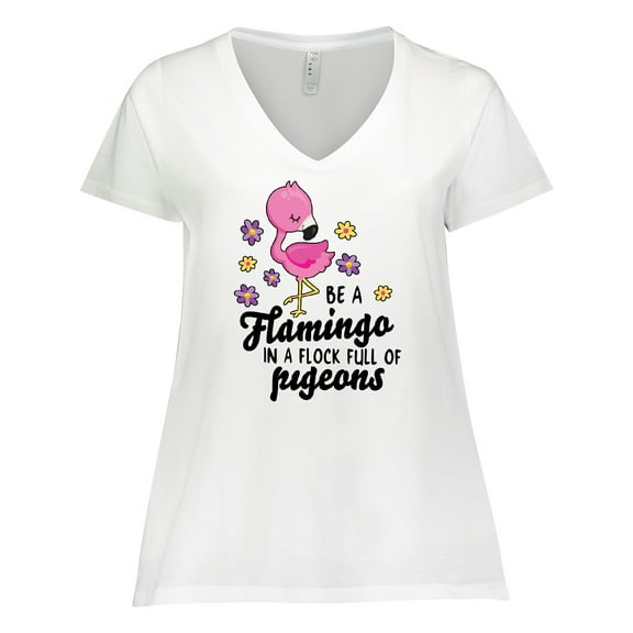 Inktastic Be a Flamingo in a Flock of Pigeons with Flowers Women's Plus Size V-Neck T-Shirt