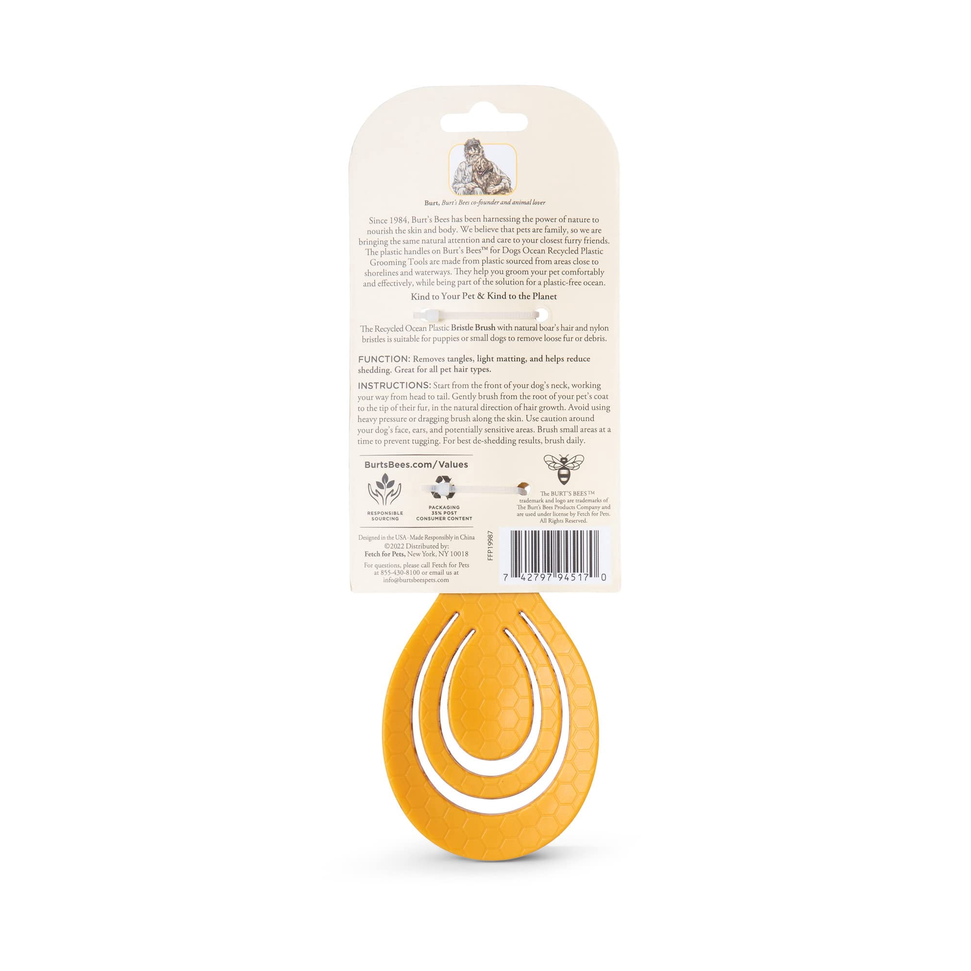 Burt's Bees For Pets Porcupine Bristle Brush for Puppies and Small Dog Flex-Head Grooming Brush