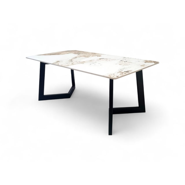 Mesa de Centro con Tapa Tipo Mármol y Patas Geométricas Negras – Bossa Sofia