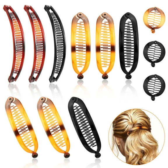 TSV 12pcs Banana Hair Clips, Fishtail Ponytail Holder Clips, Large Pointed Fish Clips, Large Round Comb Clips