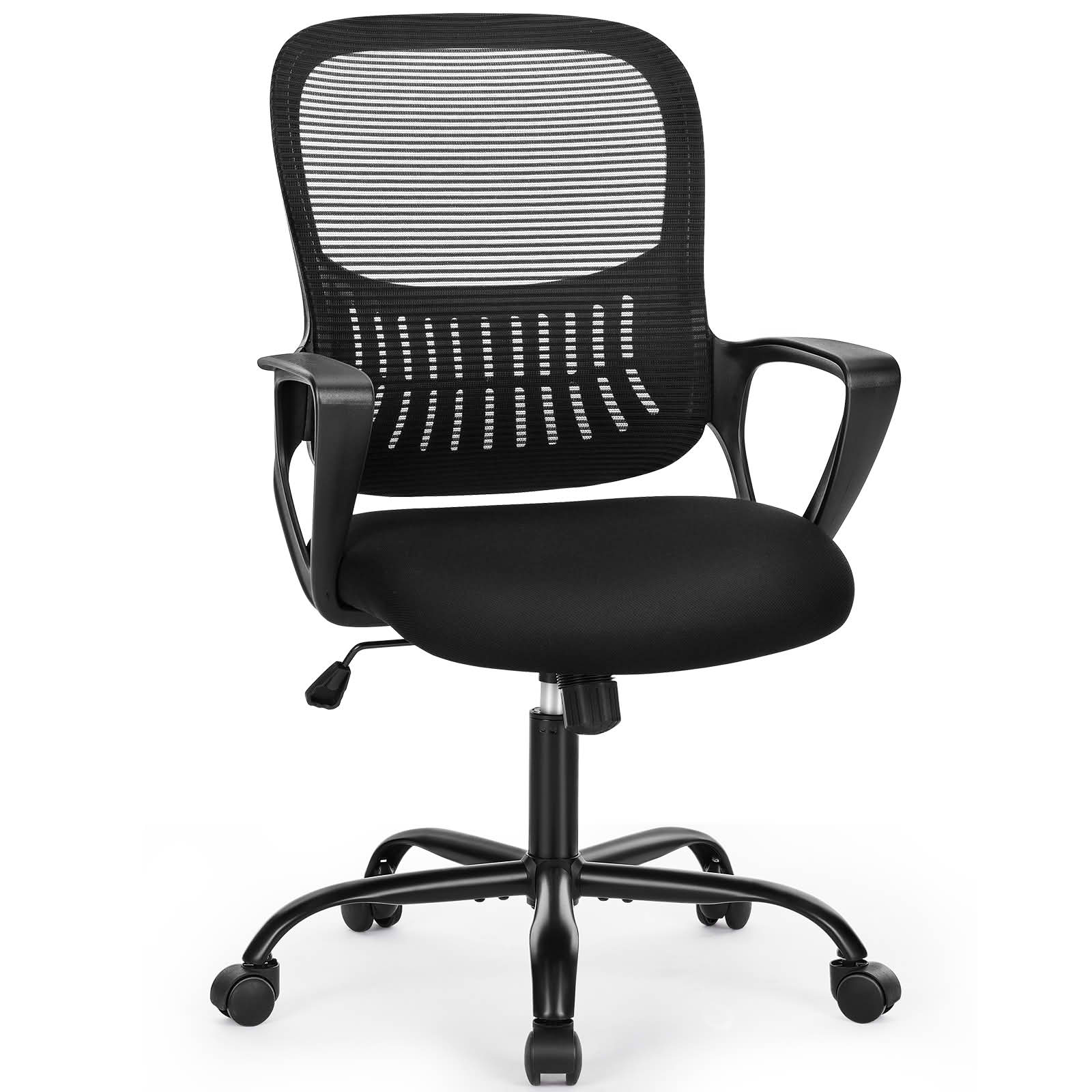 MAYEERTY Ergonomic Mid-Back Office Chair, Lumbar Support Rocking Mode Fixed Armrest