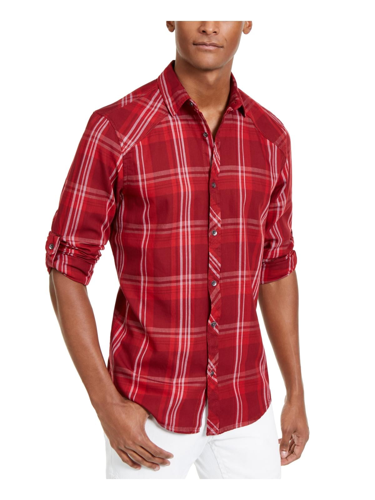 INC Mens Plaid Spread Collar ButtonDown Shirt