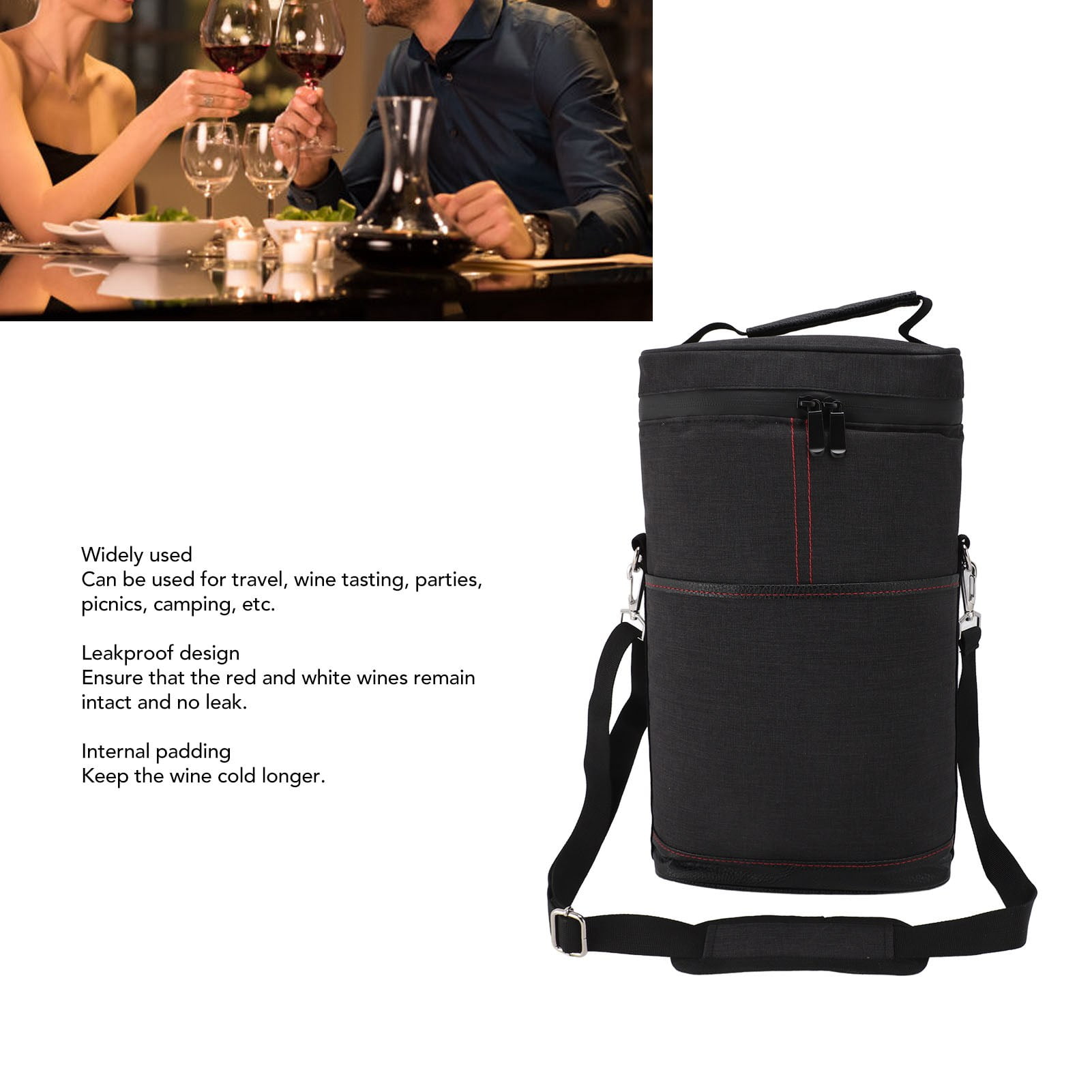 Sac Isotherme Pour 2 Bouteilles De Vin - Bandoulière Réglable - Étui étanche - Idéal Pique-nique, Voyage, Golf - 4