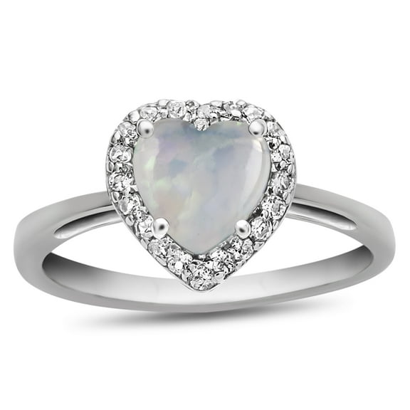 FJC Finejewelers 10k White Gold 6mm Heart Shaped Created Opal with White Topaz accent stones Halo Ring
