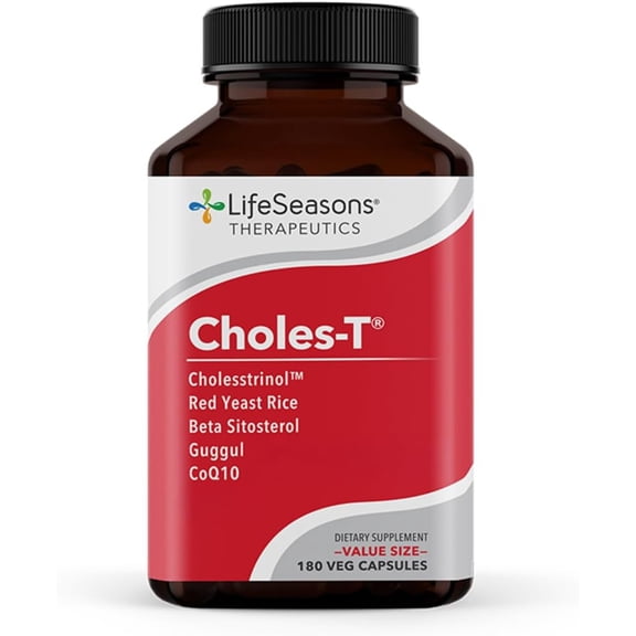 LifeSeasons Choles-T - Cholesterol Support Supplement - Red Yeast Rice, CoQ10, Guggul & Phytosterols - 180 Capsules