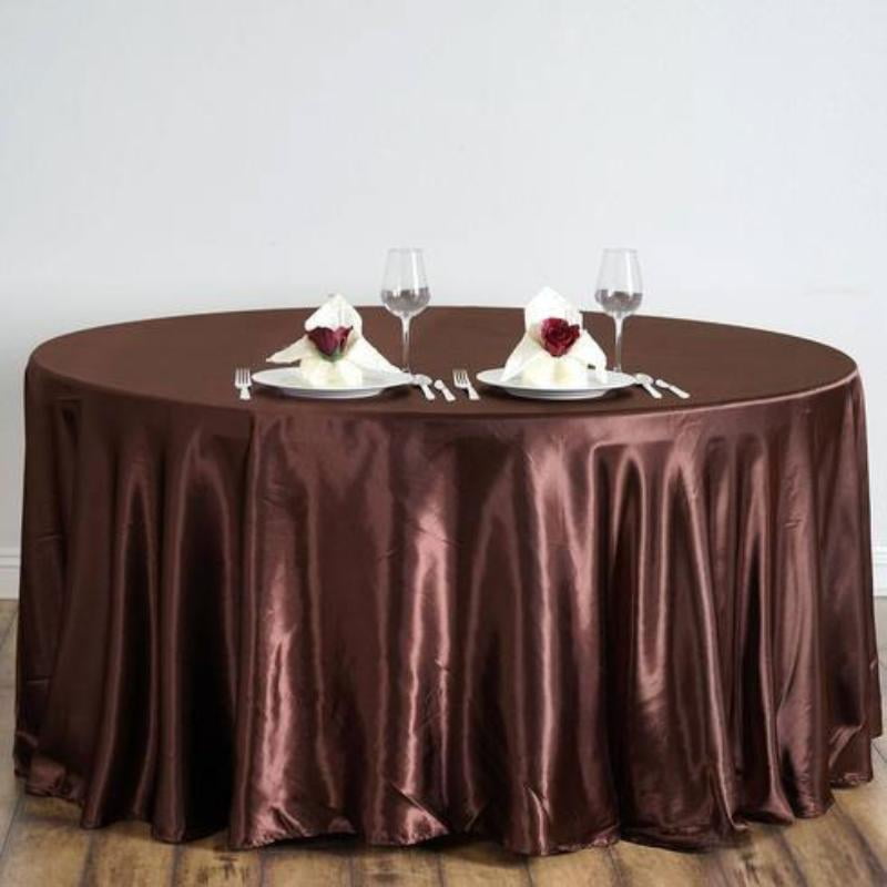BalsaCircle 120 inch Chocolate Brown Satin Round Tablecloth Table Cover Linens for Wedding Table Cloth Party Reception Events Kitchen Dining