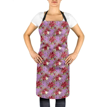 

S4Sassy Purple Lilac & Peony Floral Adjustable Printed Kitchen Apron With Tie Back Chef Bib BBQ-24 x 32 Inches