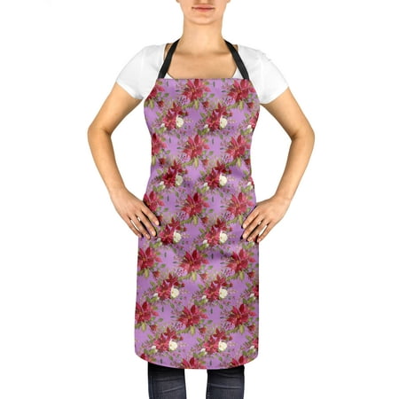 

S4Sassy Purple Lilac & Peony Floral Adjustable Printed Kitchen Apron With Tie Back Chef Bib BBQ-24 x 32 Inches