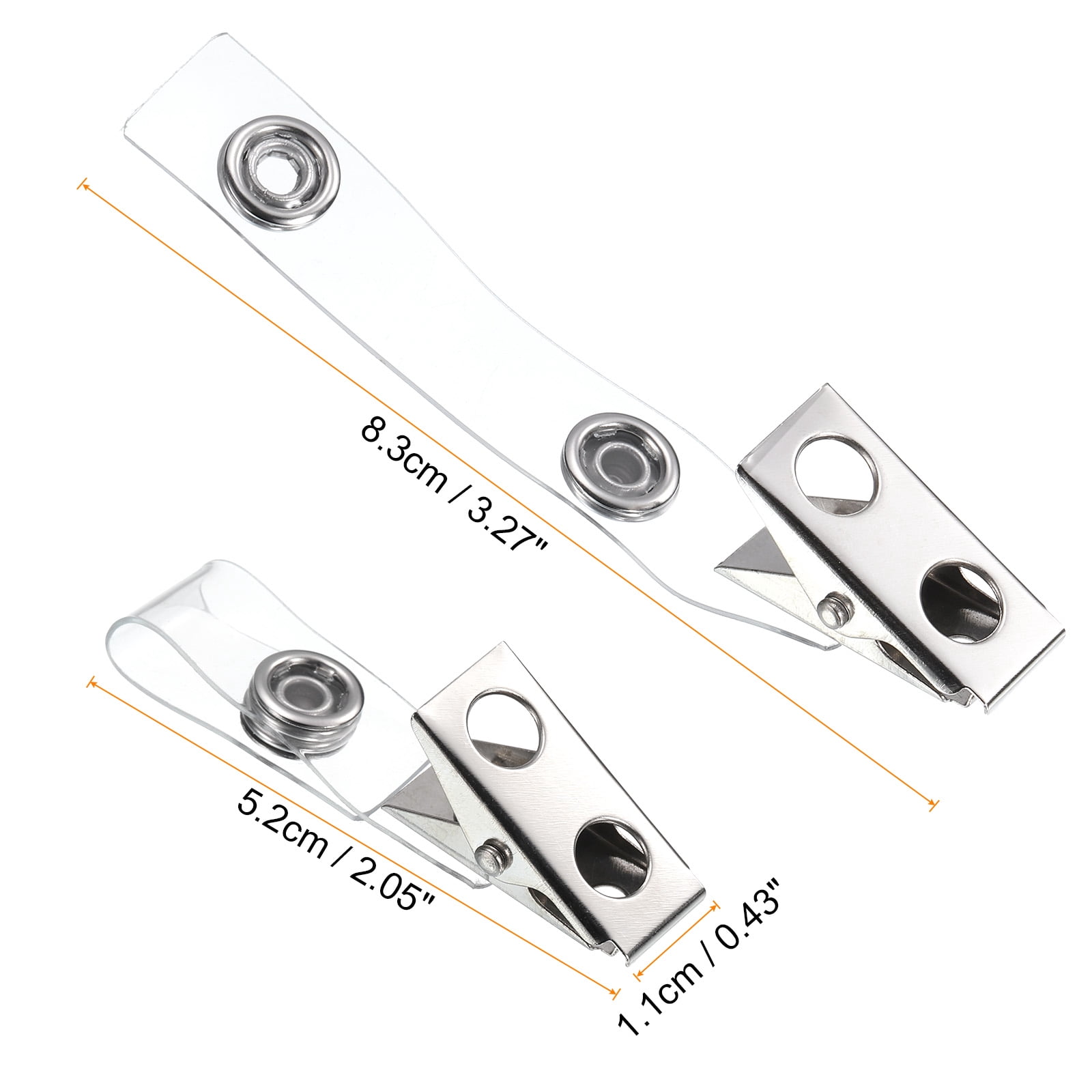 Uxcell 100Pcs Metal Badge Clips with Clear Straps Double Hole ID Badge Clips Name Tag Clips ID Strap Clip Adapter for ID Cards Name Tags Badge Holders Work Badges