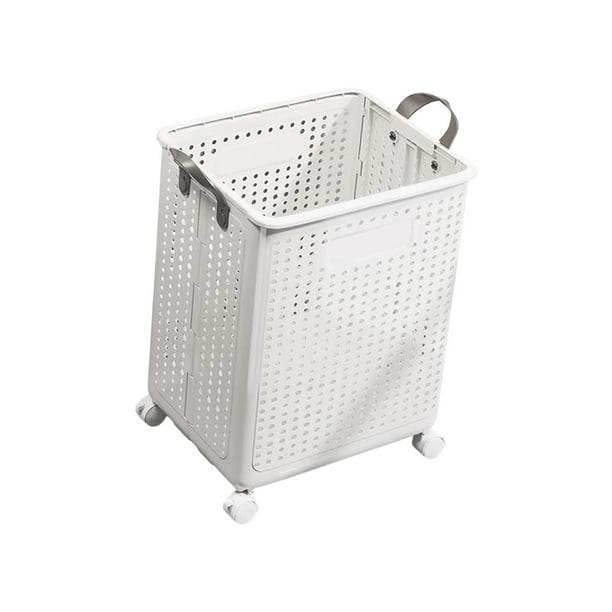 Cesto de ropa sucia con ruedas y 4 ruedas, ideal para supermercados y hogares. blanco