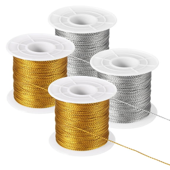 Uxcell Metallic Cord Tinsel Ornament String Tag Cord Non Stretch Twine Thread for Gift Wrapping Craft Jewelry Making Gold/Silver