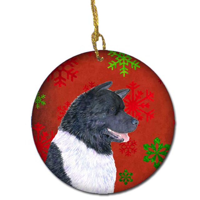 Akita Flocons de Neige Rouges Ornement en Céramique de Noël