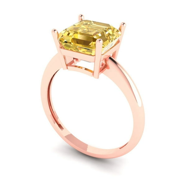 2.5 ct Asscher Cut Yellow Moissanite Solitaire Engagement Ring for Women in 14K Rose Gold