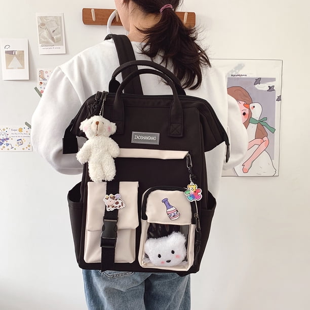 Bsvklp Mochila De Viaje De Color De Contraste De Moda Para Mujer Mochila Grande Para La Escuela (Negro) Bsvklp Para estrenar