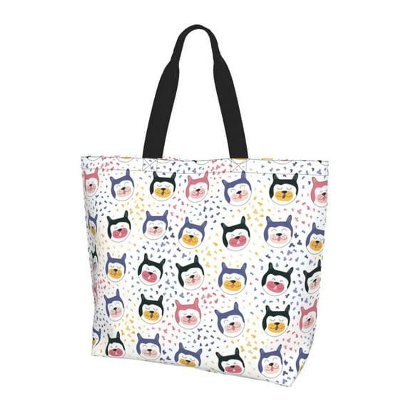 Bingfone Canvas Tote Bag for Women with Inner Pocket Aesthetic Cute Shopping Tote Bags Reusable Grocery Bags- Cute Dog