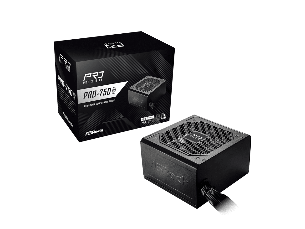 ASRock PRO Series PRO-750B 750 W ATX 3.1 Compatible 80 PLUS BRONZE Certified Power Supply
