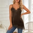 thumbnail image 7 of Stichou Womens Lace Trim Satin Tank Top V Neck Silk Trendy Camisole Tops Asymmetrical Backless Spaghetti Strap Cami Tops Brown L, 7 of 7