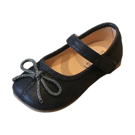 

kpoplk Christmas Slippers For Kids Girls Casual Shoes Thick Sole Round Toe Buckle Dress Shoes Girl Winter Boots(Black)