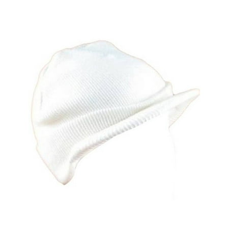 - 2-PLY WINTER SKI MILITARY KNIT VISOR BEANIE HAT * WHITE * Small / Medium