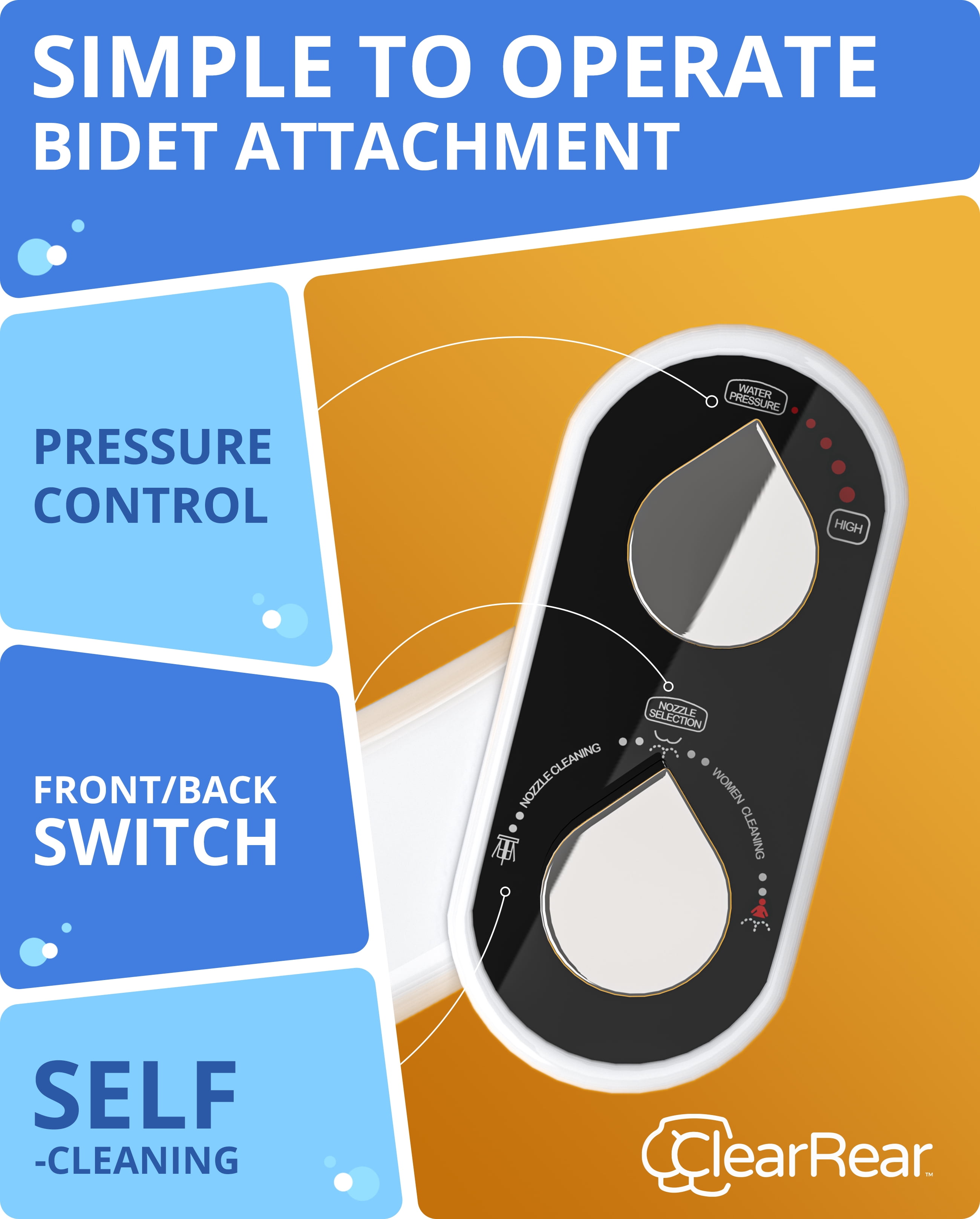 Clear Rear Bidet - 2 Pack, Easy Install