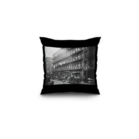 Apartment Building with Clothes Drying Outside NYC Photo (16x16 Spun Polyester Pillow, Black