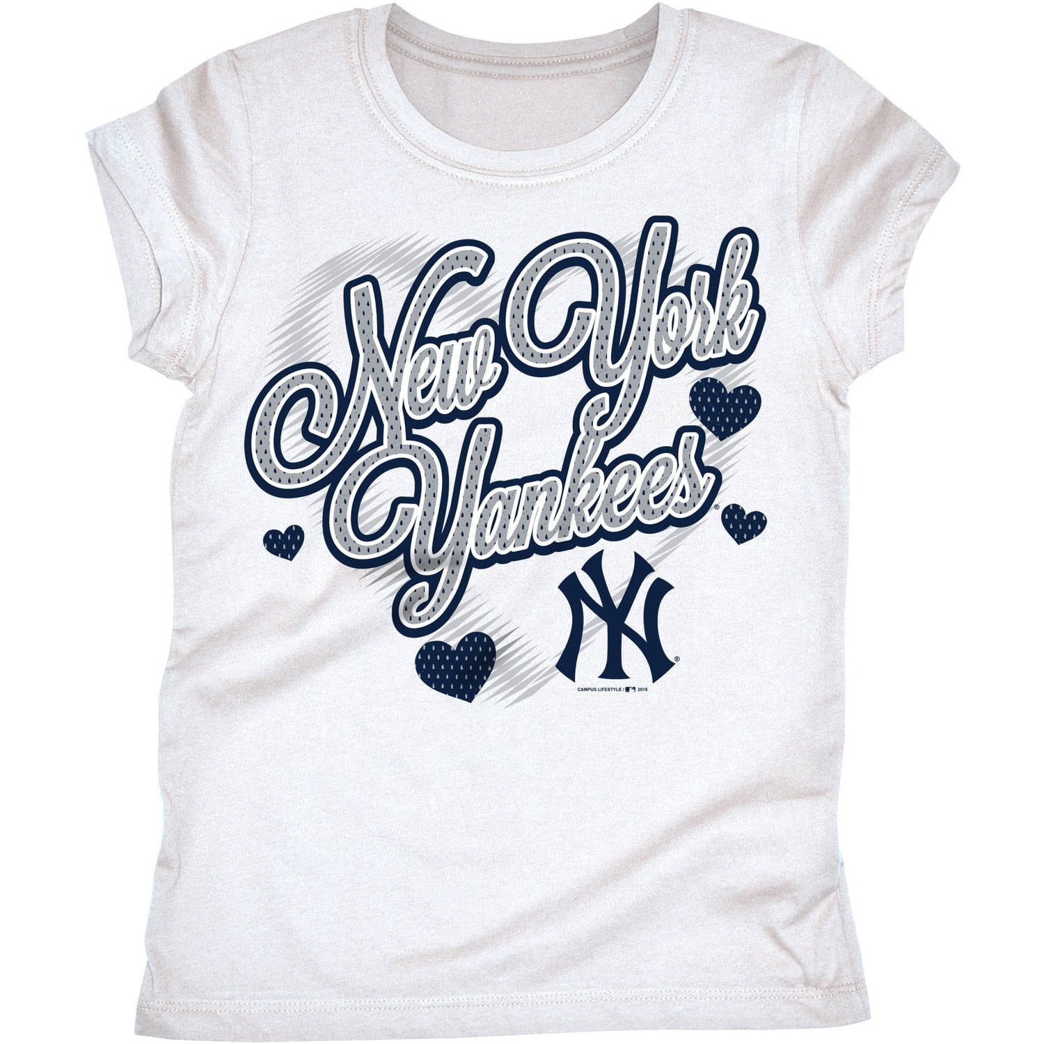 MLB New York Yankees Girls Short Sleeve White Graphic Tee