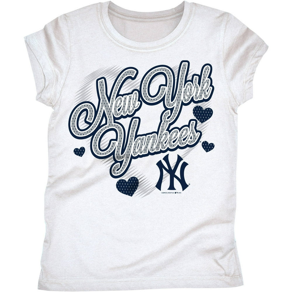 MLB New York Yankees Girls Short Sleeve White Graphic Tee