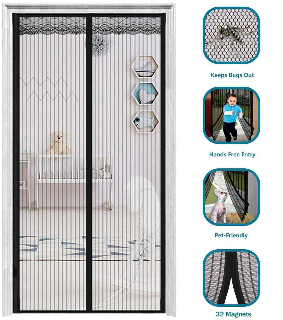 Insect Protection Door No Gap Heavy Duty Bug Mesh Curtain with Powerful Magnets and Full Frame Magic Tape Keep Bugs Out Lets Fresh Air in,120×210CM HXPH Magnetic Fly Screen Door