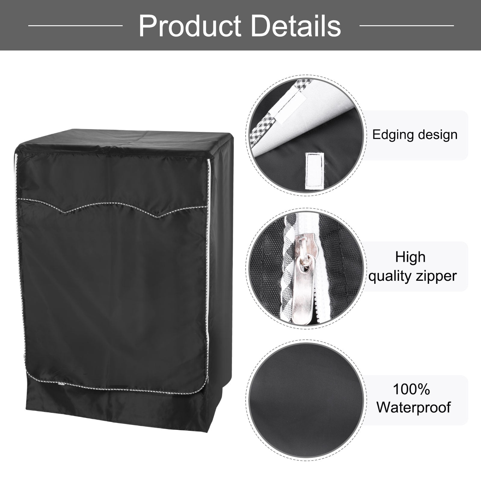 Uxcell Washer Cover Dustproof, Front Load Washing Machine Cover, 24Wx25Dx33H Inch Black Waterproof Cover for Washer