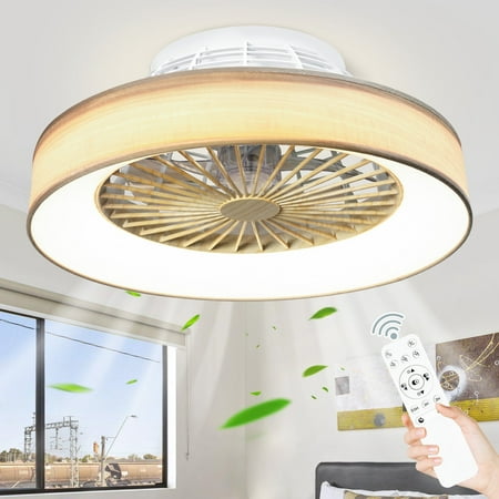 DingLiLighting Smart Ceiling Fan with Lights Remote Control  Modern Flush Mount Bladeless Ceiling Fan  3 Color 3 Speeds Low Profile Ceiling Fan with Light for Bedroom Living Room Kitchen
