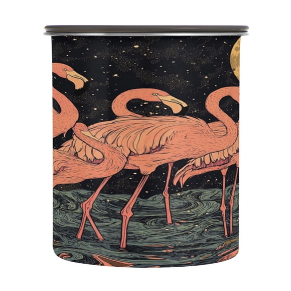Wobogo Night Sky Flamingo Pattern Food Storage Jars 304 Food Grade Stainless Steel Canisters With Vacuum Airtight Lids for Coffee Snacks Nuts Cereal 900ML