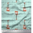 thumbnail image 1 of Soimoi Green Poly Georgette Fabric Notes & Guitar Musical Instrument Printed Craft Fabric by the Yard 52 Inch Wide, 1 of 5