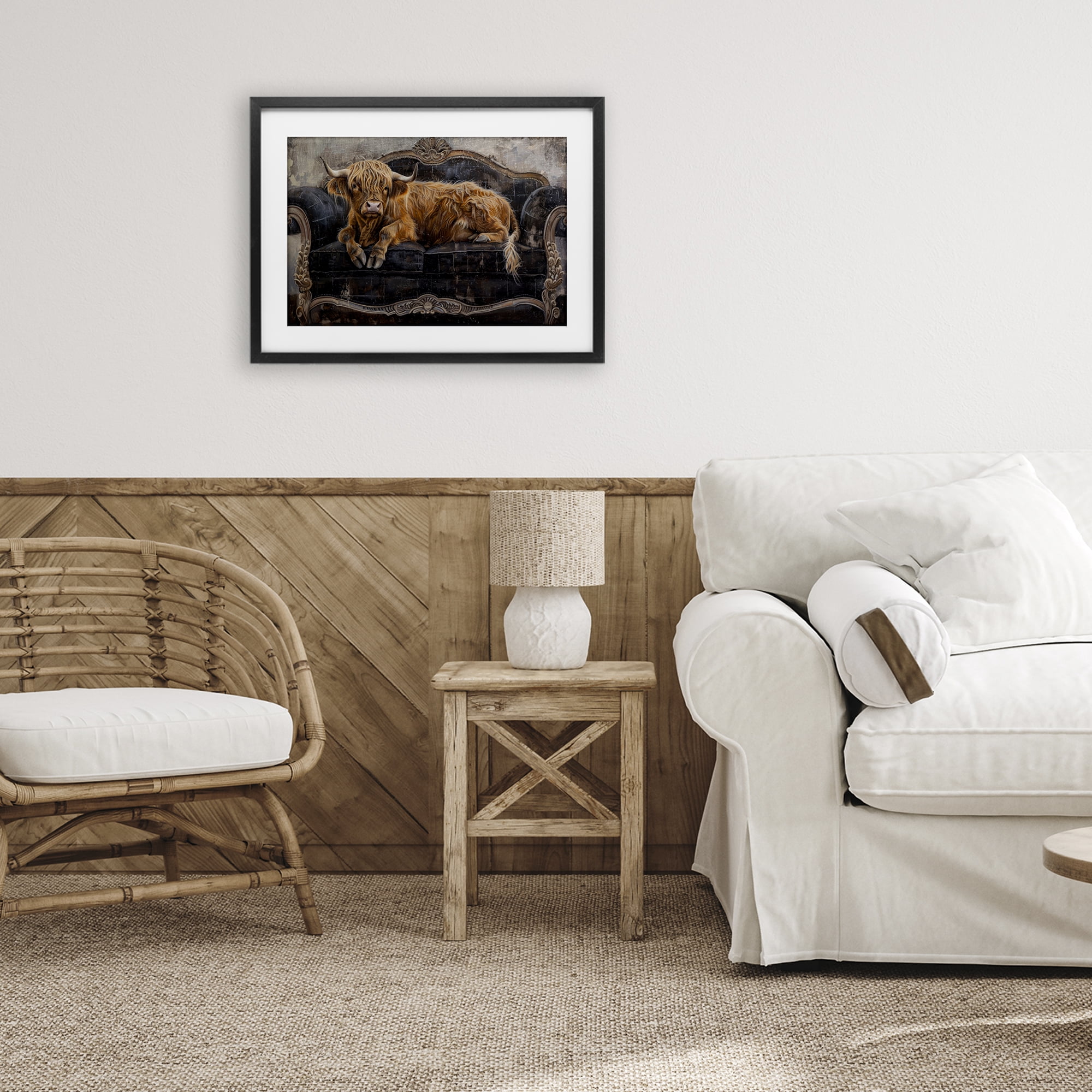Stupell Industries Cozy Couch Highland Cow Black Framed Print Under Glass, design by Tina LeCour