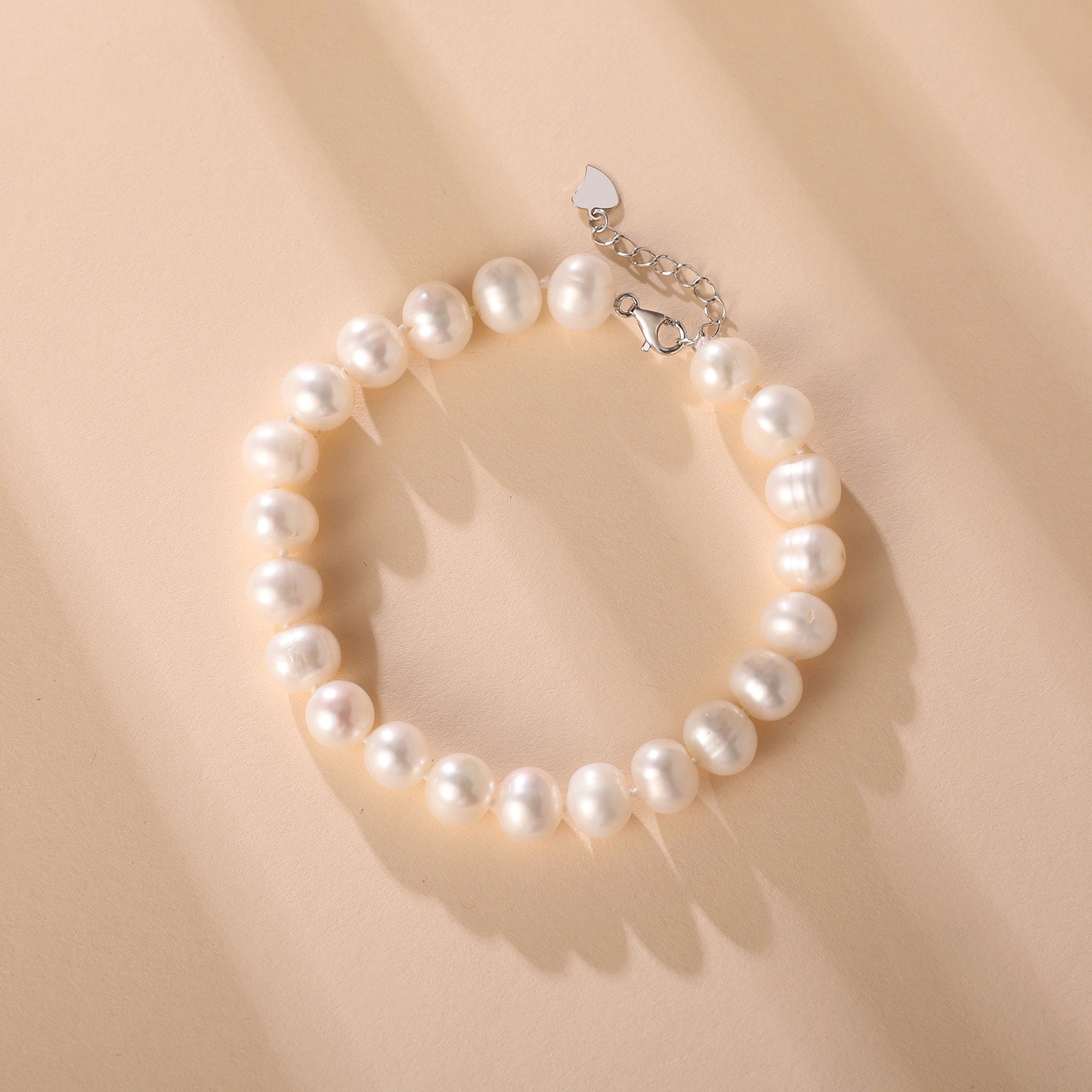 YAMI 7-7.5mm Freshwater Cultured White Pearl Jewelry Set in 925 Sterling Silver Necklace, Earrings & Bracelet  Valentine's Day Gift for Women