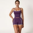 thumbnail image 4 of Women's Contrast Trim Cropped Tank Top with Square Neck and Spaghetti Straps - Small, Purple, 4 of 7