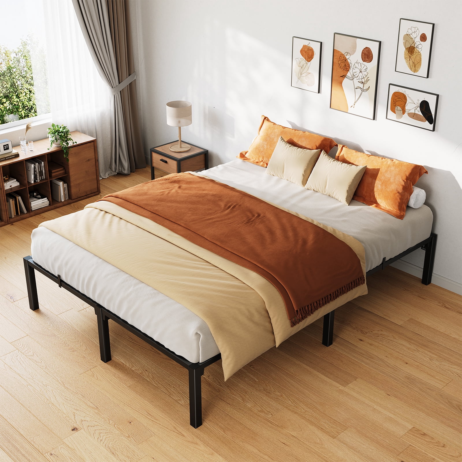 14 Inch Heavy Duty Metal Bed Frame, Low Profile Platform with Sturdy Mattress Foundation, Noise Free Easy Assembly, No Box Spring Needed for King, Queen, Full, Twin Size
