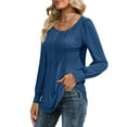 thumbnail image 4 of UVN Blouses for Women Pleated Long Sleeve Shirts Crew Neck Dressy Casual Tunic Tops, 4 of 9