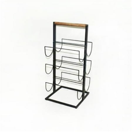 Black Metal with Wood Handle 6 Bottle Wine Rack