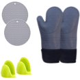 thumbnail image 1 of 6 Pcs Silicone Oven Mitts and Pot Holder Grey Set with Green Pinch Finger Protector Thicken Heat Resistant Baking Cooking, 1 of 6