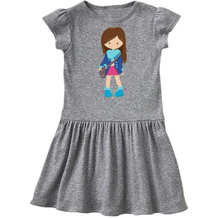 

Inktastic Fashion Girl Brown Hair Blue Jacket Blue Boots Gift Toddler Girl Dress