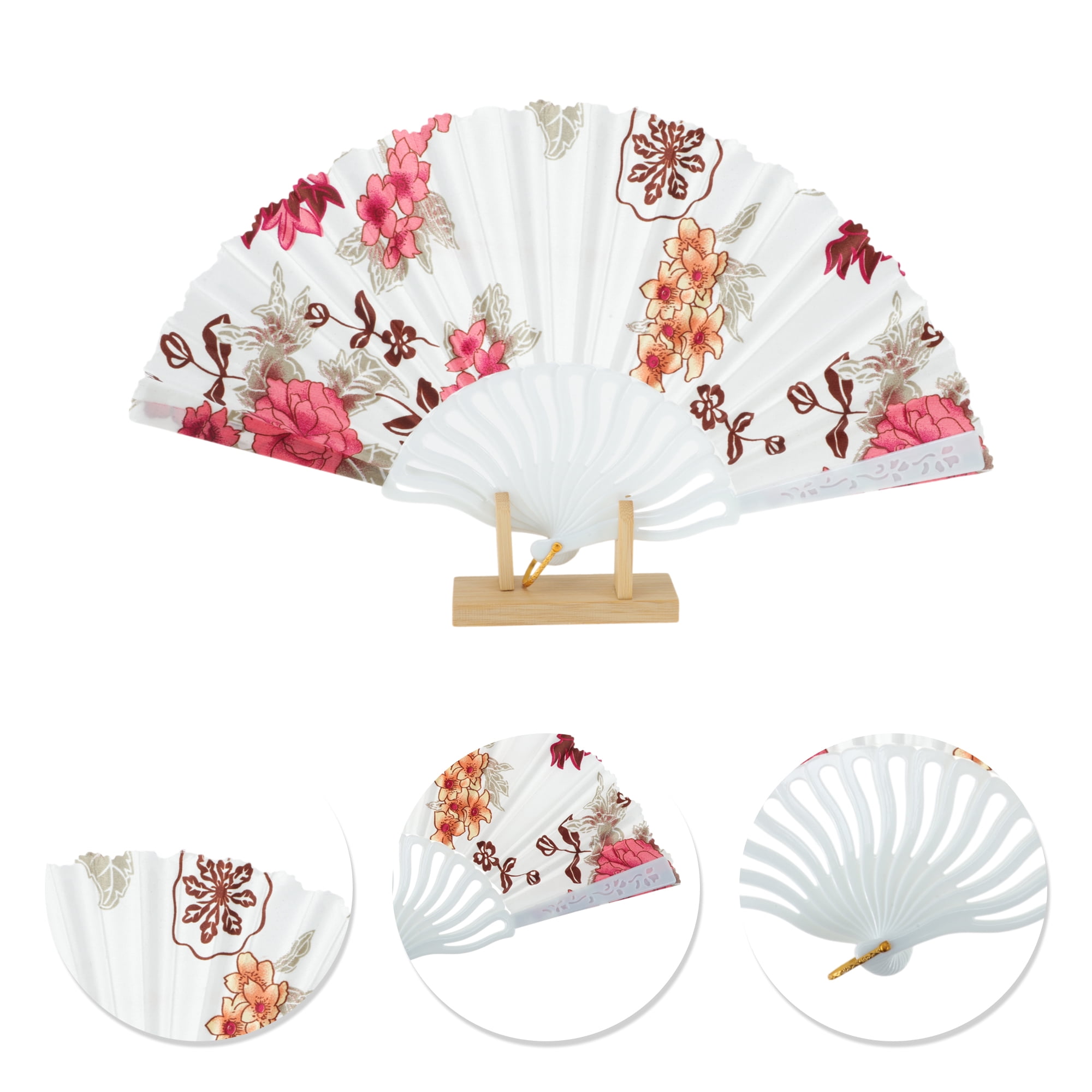 Unique Bargains Elegant Floral Design Folding Hand Fan Red