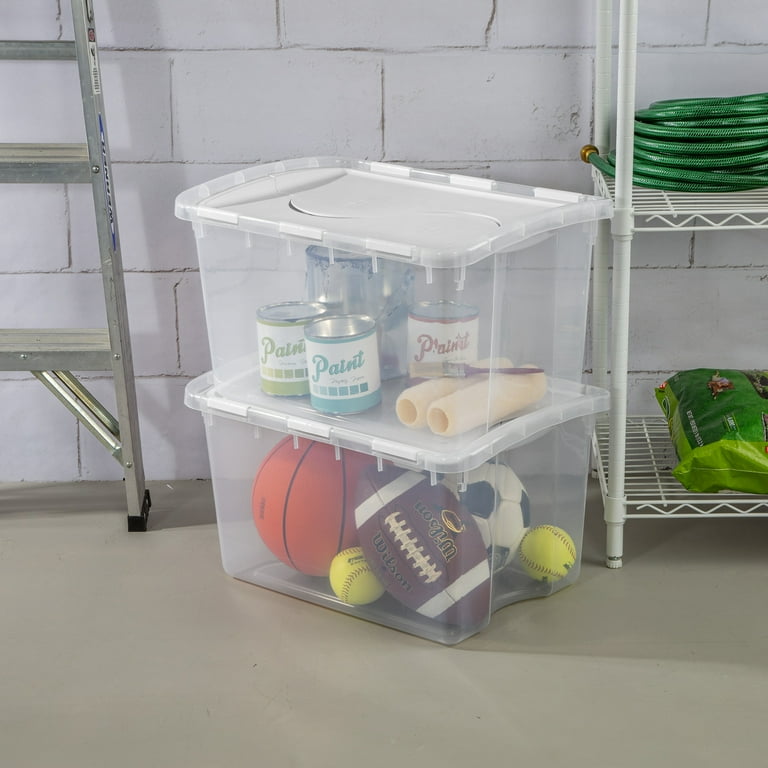 Sterilite 48 Qt Plastic Storage Bin, Clear, Hinged Lid and Handles