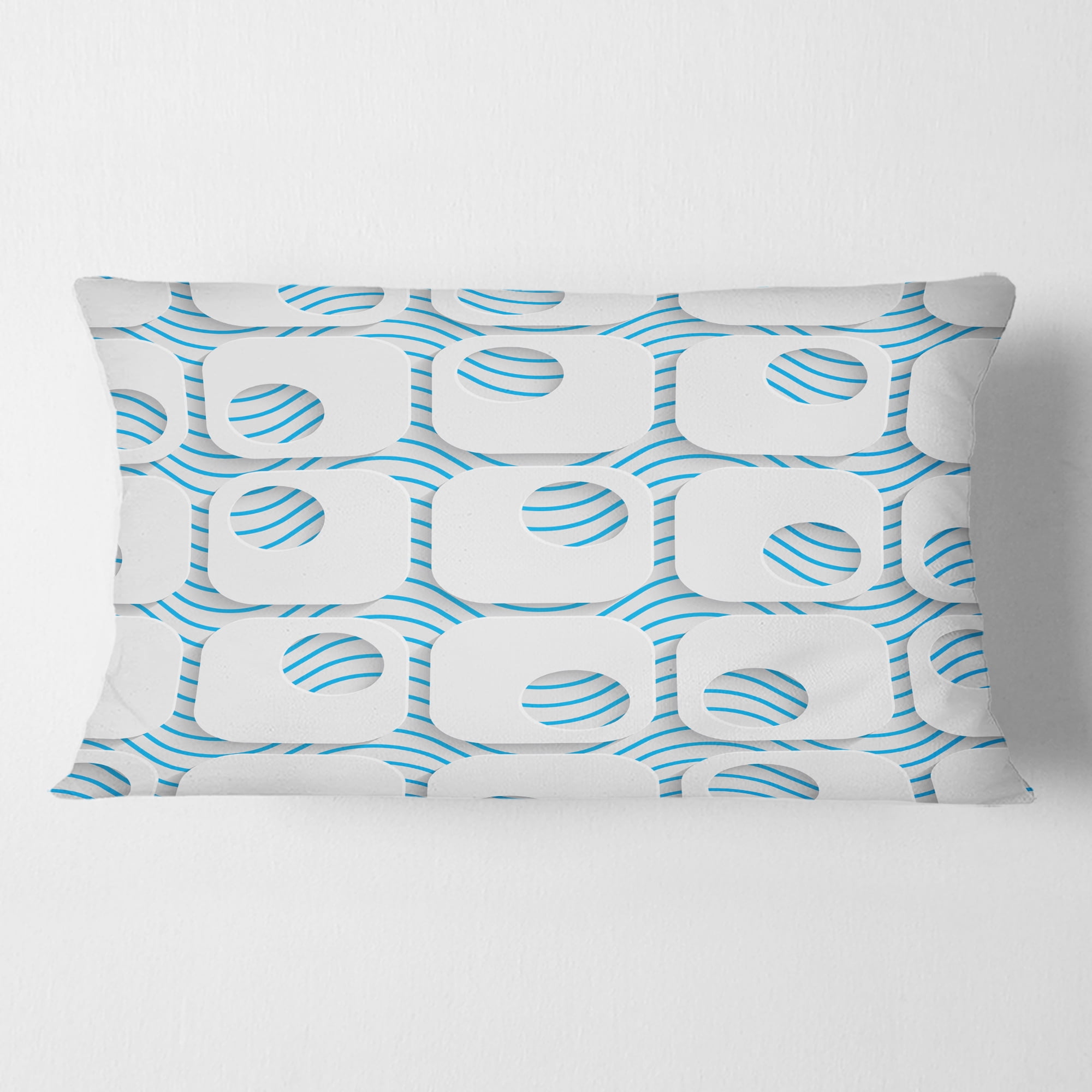 Designart 3D White And Blue Pattern III' Mid-Century Modern Throw Pillow - 12x20