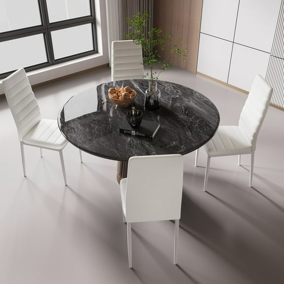 Set of 4 Dining Side Chairs PU Leather Elegant Design Home Kitchen Furniture White