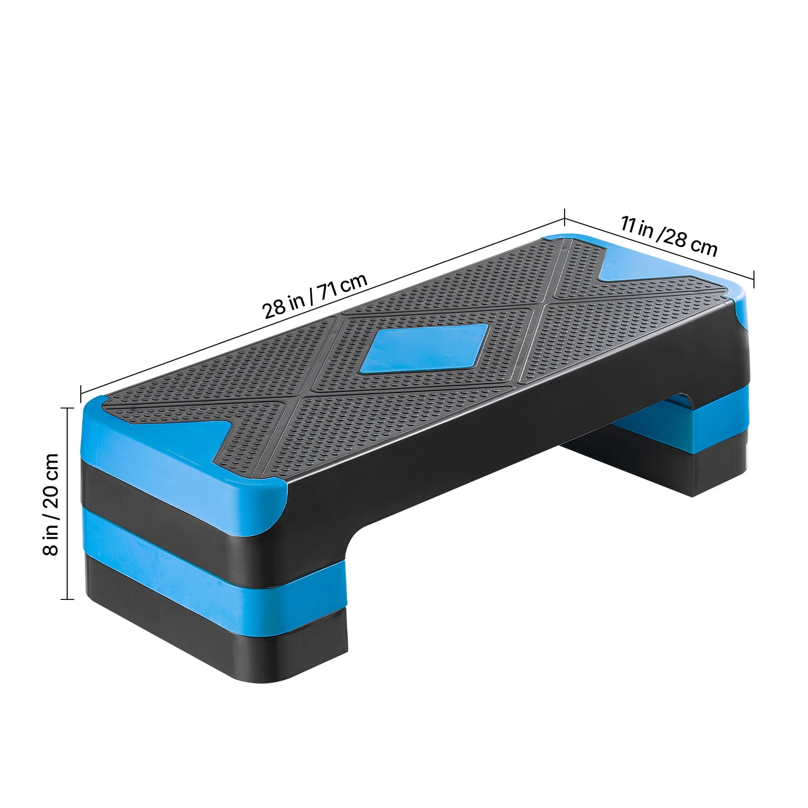 KFFKFF Aerobic Exercise Step Platform, 28-Inch Workout Stepper with Adjustable Height, Fitness Training Deck with 4 Risers, Non-Slip Surface for Cardio and Strength Workouts, Blue