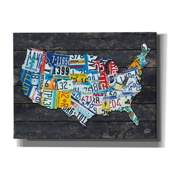 Epic Graffiti 'USA License Plate Map' by Britt Hallowell, Canvas Wall Art, 54"x40"