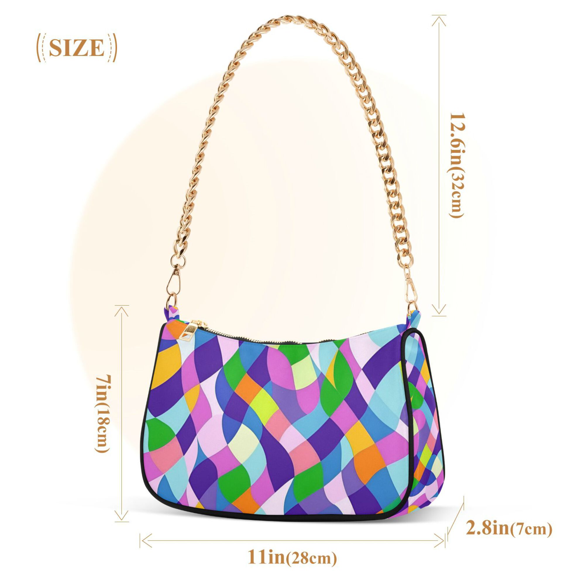 FORMRS Womens Shoulder Bag with Chain Strap Clutch Purse Cute Tote Handbag, Green Wavy Plaid